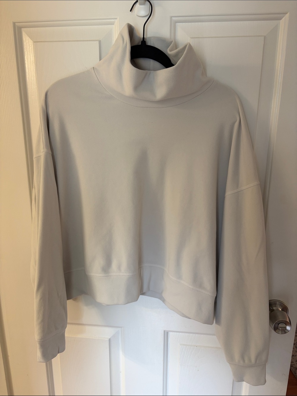 Cream Turtleneck Pullover Sweater - Relaxed Microfleece